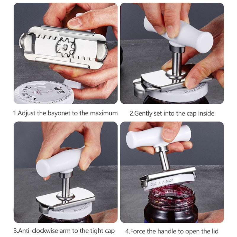 Adjustable Jar Opener for Stuck Lids, Stainless Steel