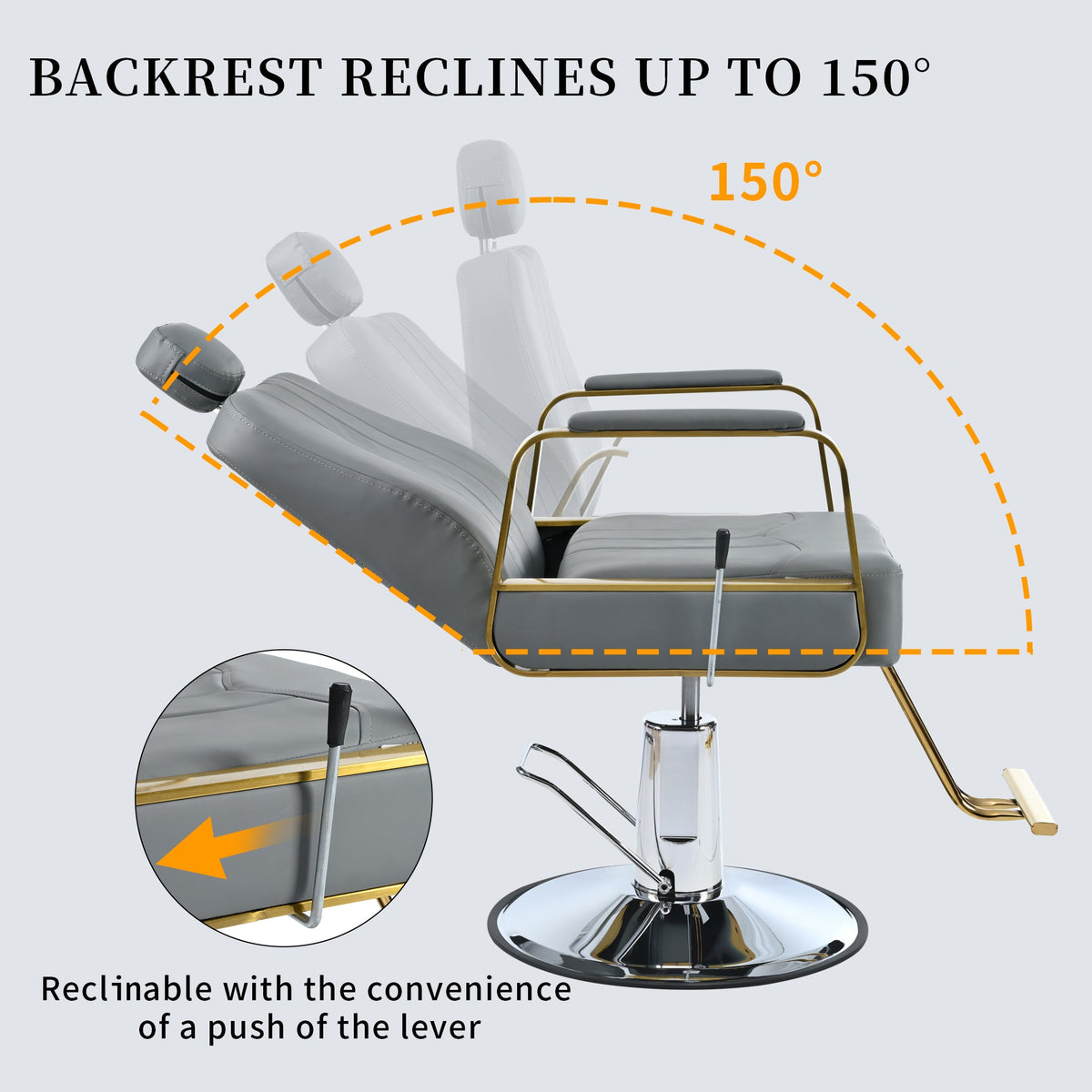 Reclining Salon Chair with Hydraulic Lift and 360° Swivel