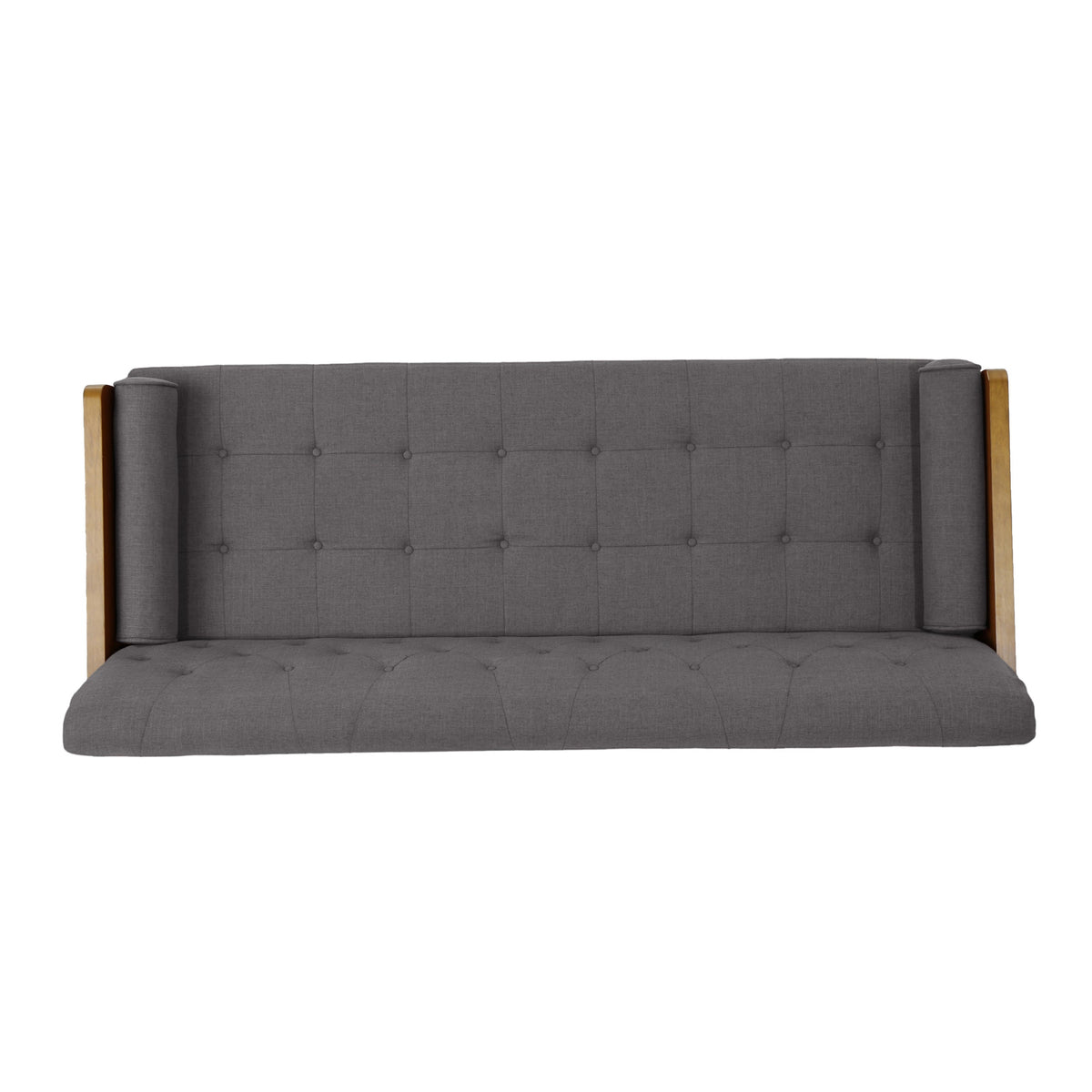 Mid-Century Modern Tufted Sofa in Grey Linen Fabric