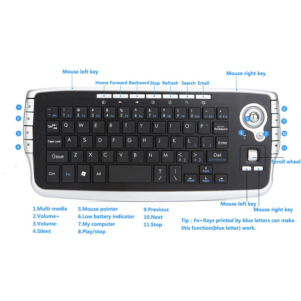 Wireless Keyboard with Trackball for Couch and TV Use