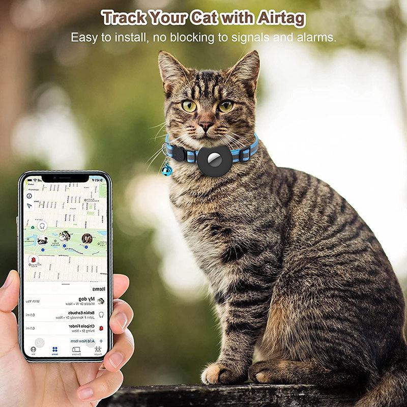 AirTag Cat Collar With Reflective Tracking Pocket & Bell