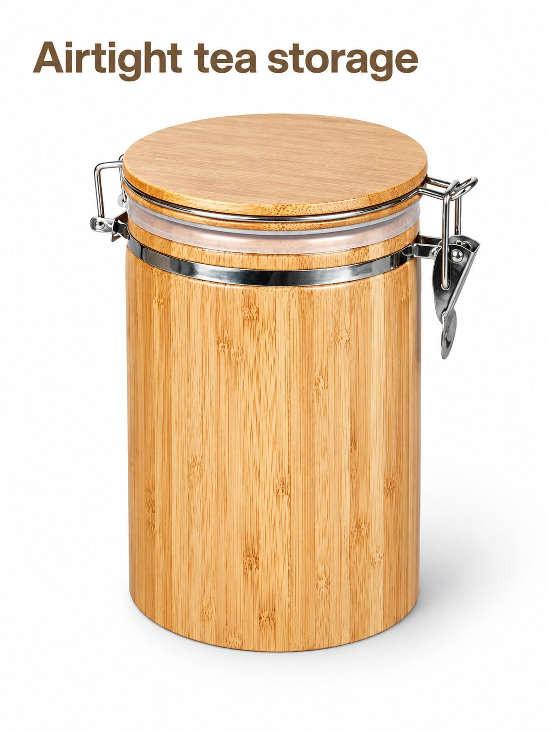 Airtight Bamboo Tea Canister With Clamp Lid & Seal