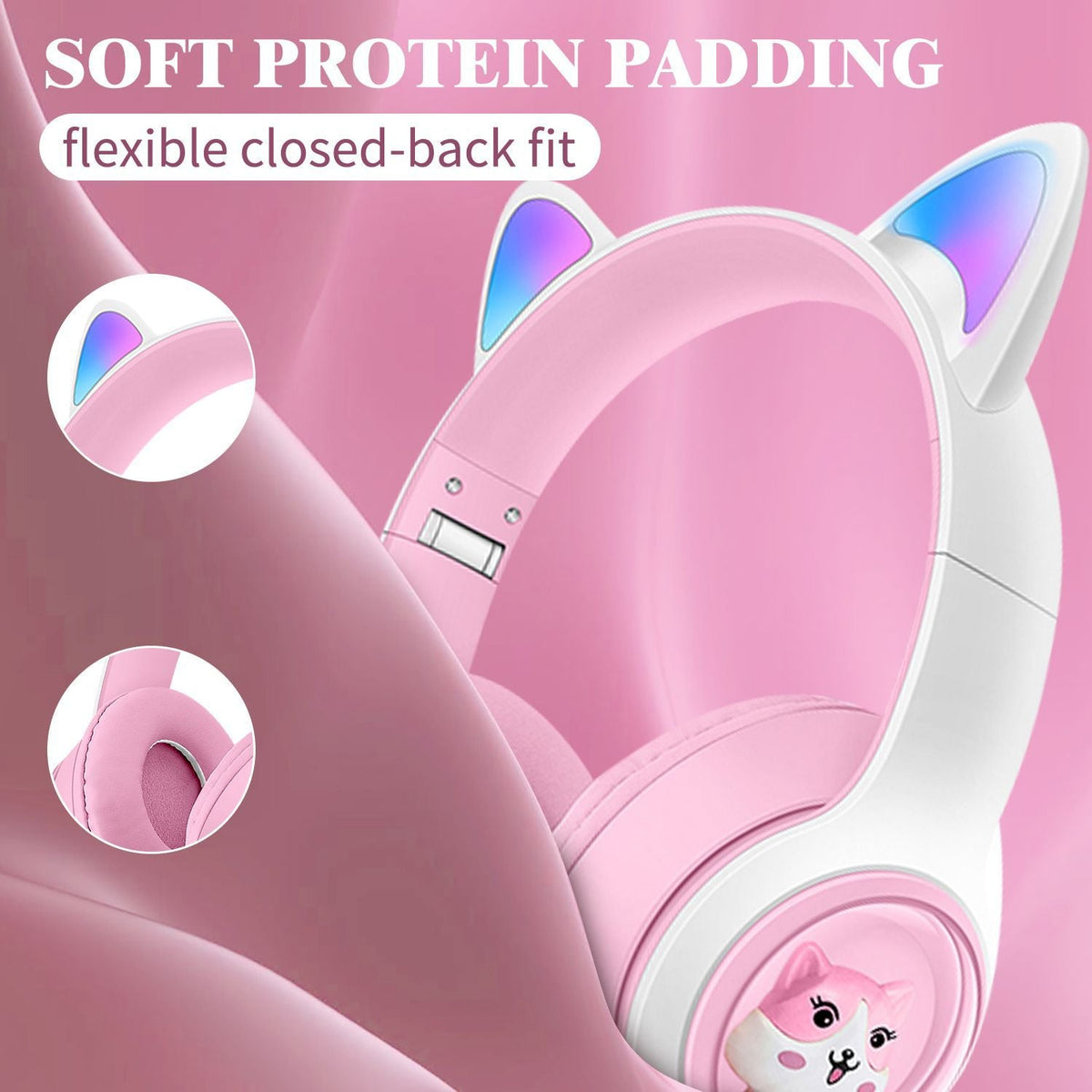 Cat Ear Wireless Headphones with LED Lights, BT 5.3