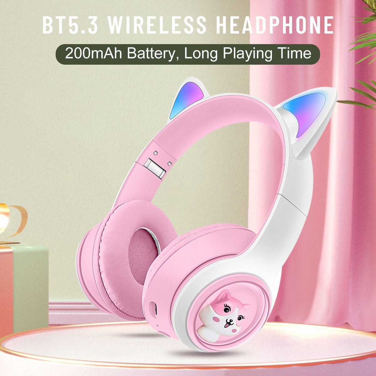 Cat Ear Wireless Headphones with LED Lights, BT 5.3