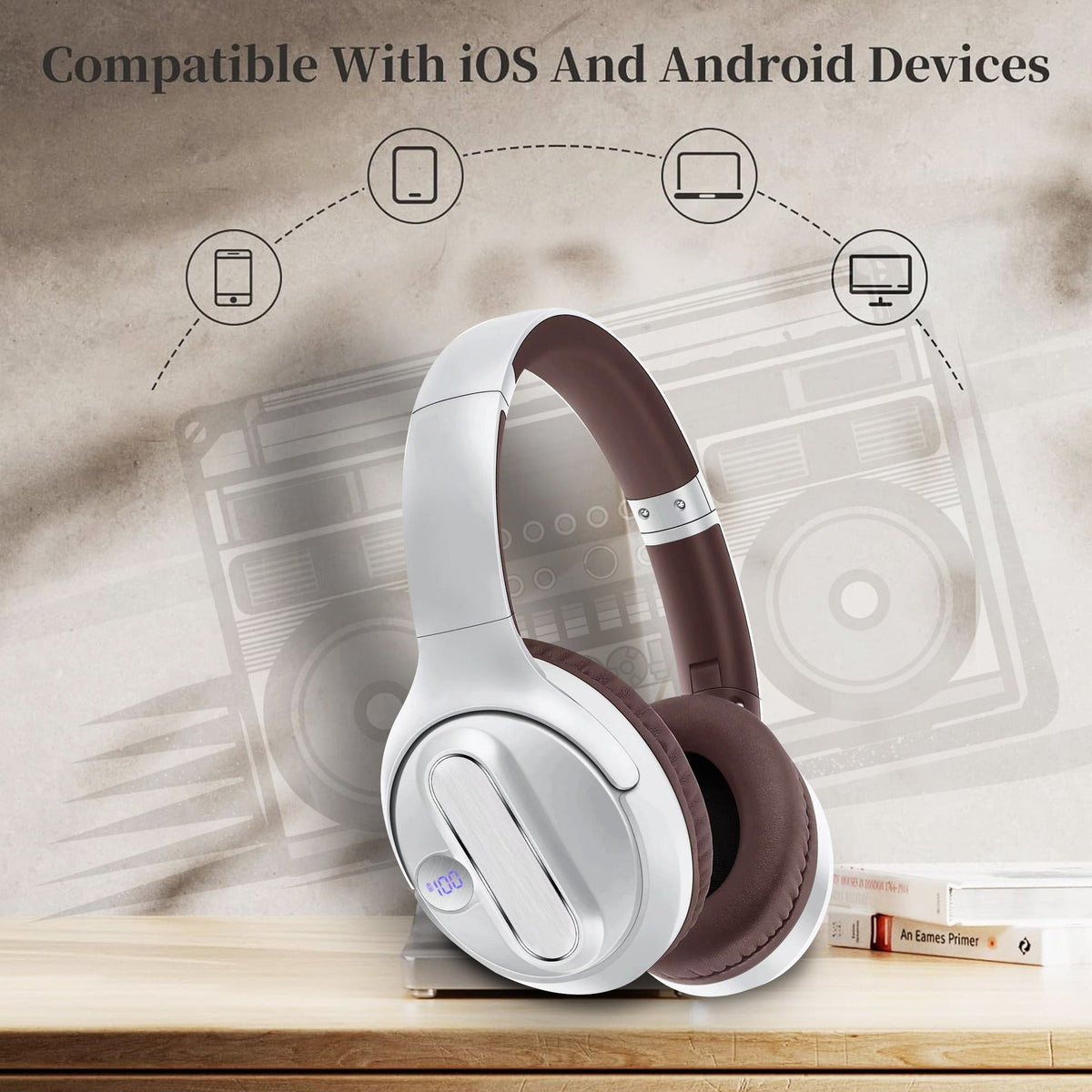 Retro Bluetooth Headphones With LED Battery Display