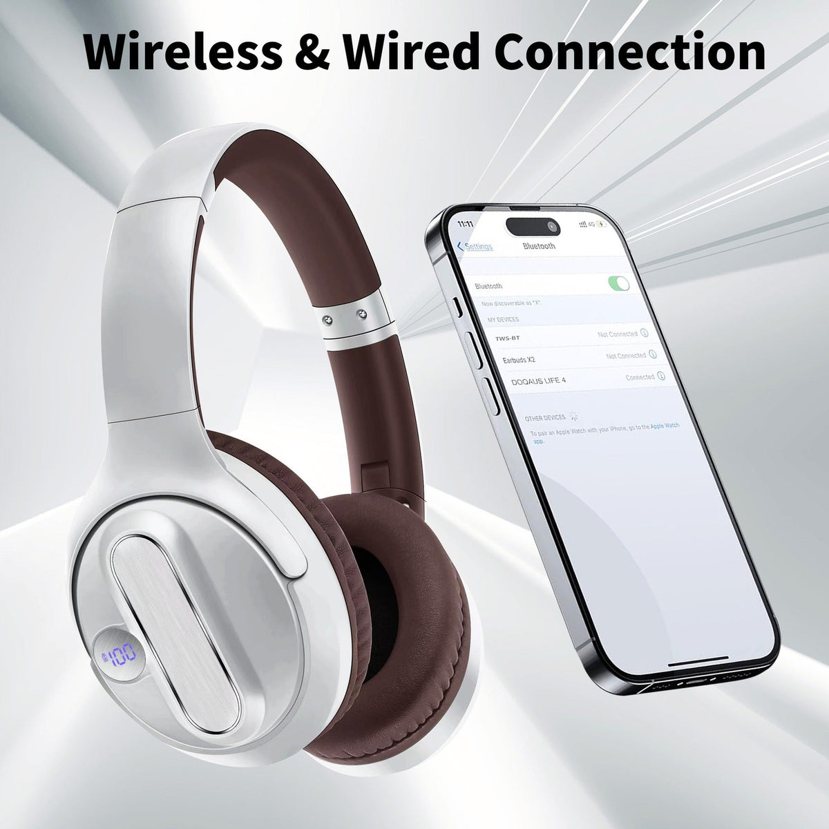 Retro Bluetooth Headphones With LED Battery Display