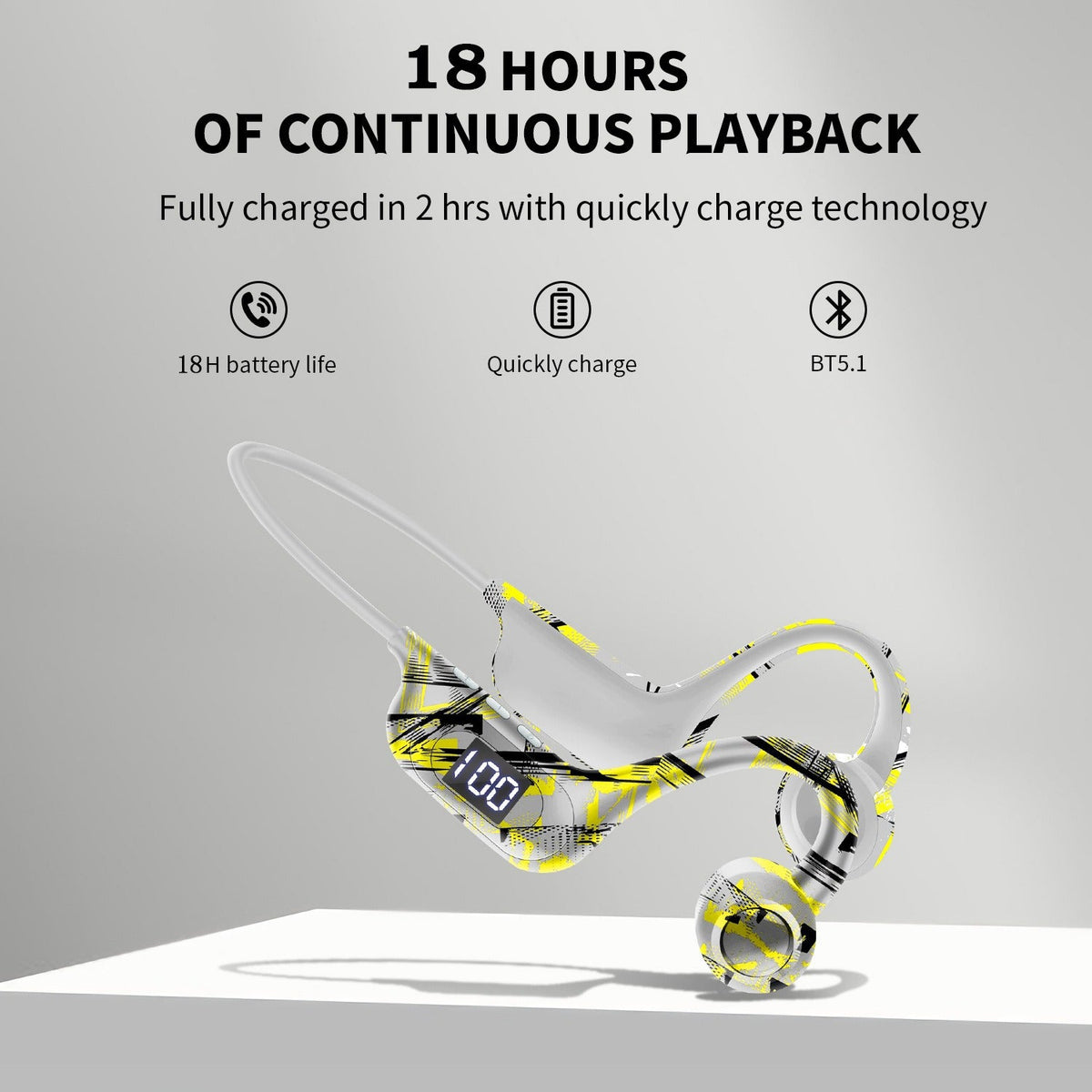 Bone Conduction Wireless Earphones with LED Display