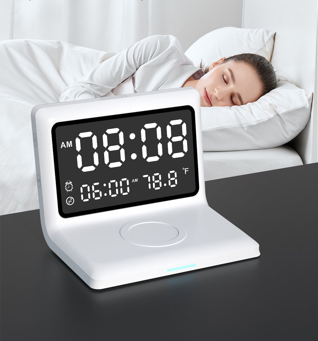Wireless Charger Alarm Clock with 15W Fast Charging