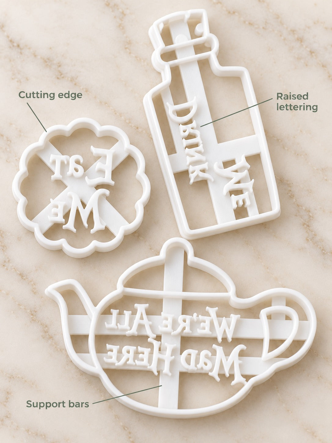 Alice in Wonderland Cookie Cutters Set of 3 Embossed