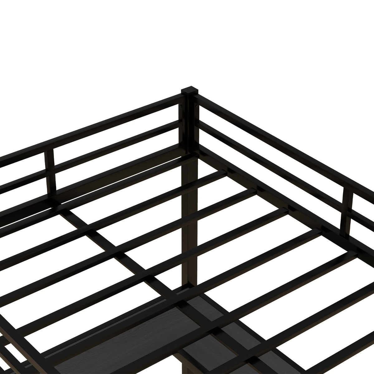 Full-Size Metal Loft Bed with Desk and Shelf Storage