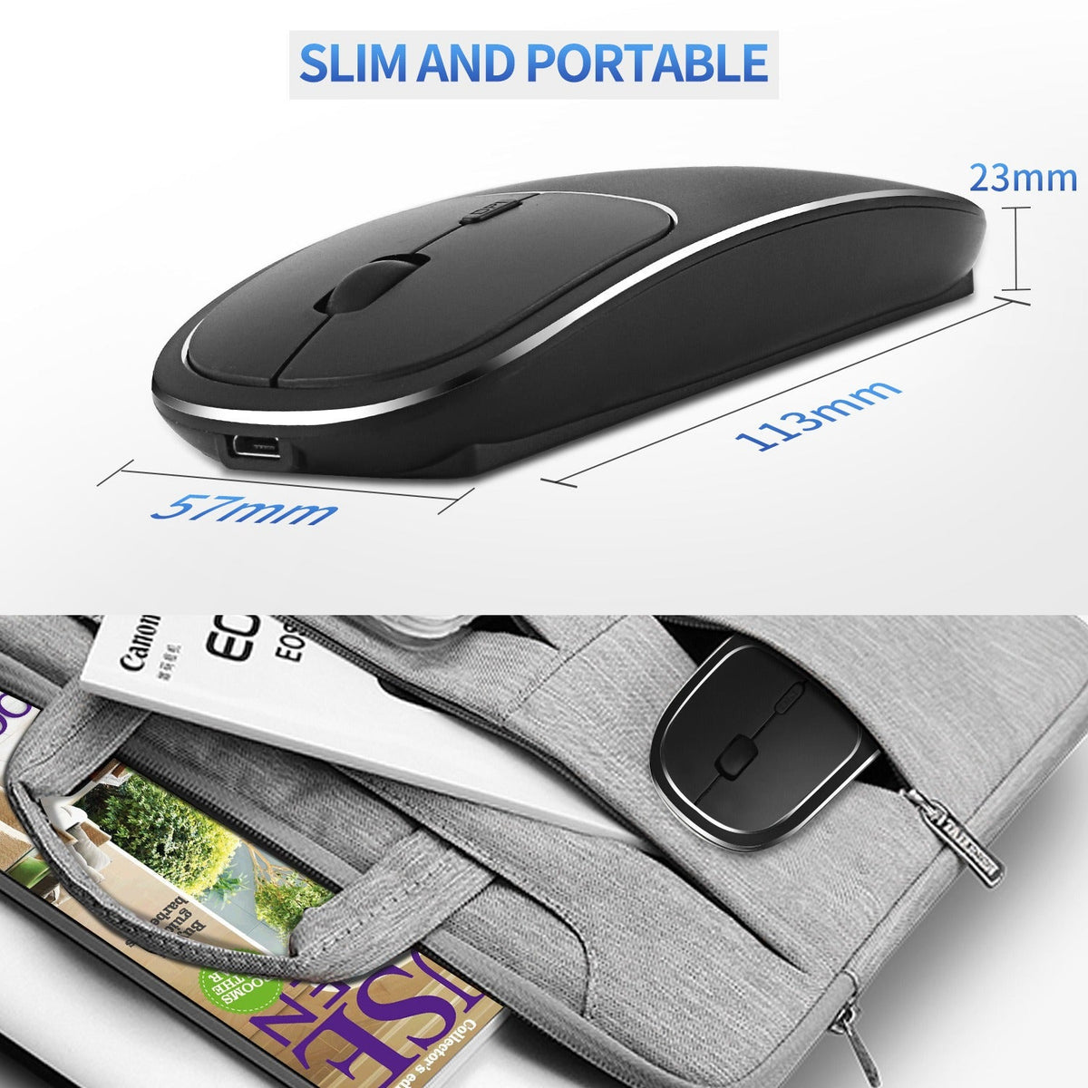 Rechargeable Wireless Mouse, Slim Aluminum Bluetooth 2.4G