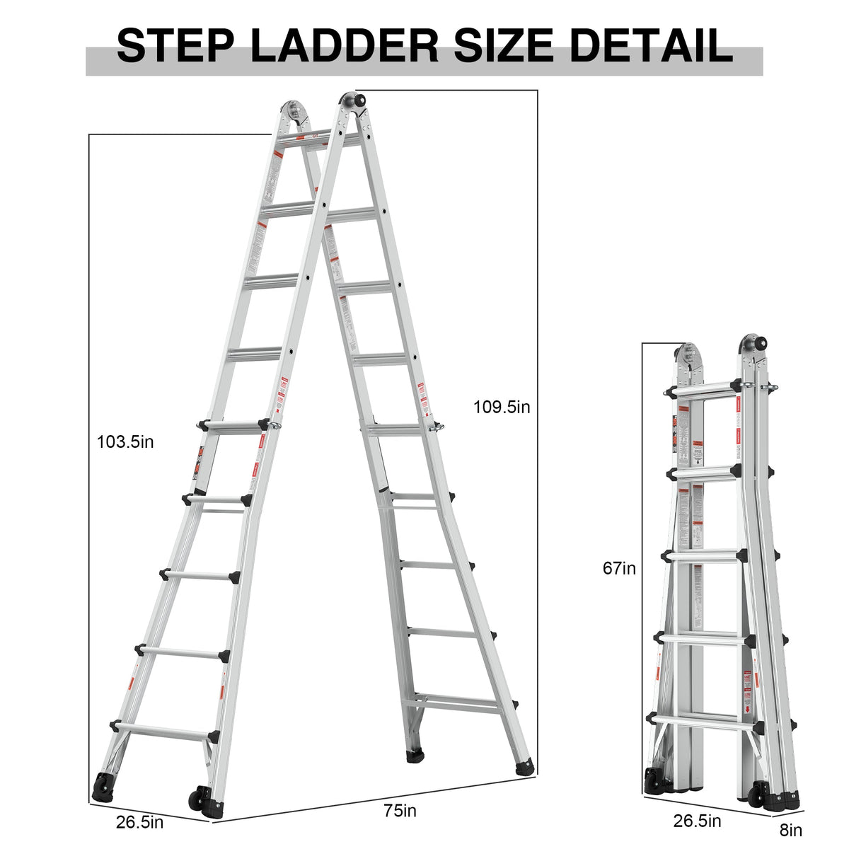 Multi-Position Aluminum Ladder with Wheels, 22 FT
