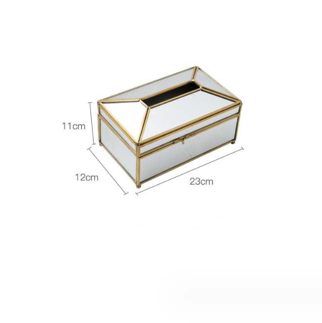 Brass-Framed Mirror Tissue Box for Vanity & Bedroom