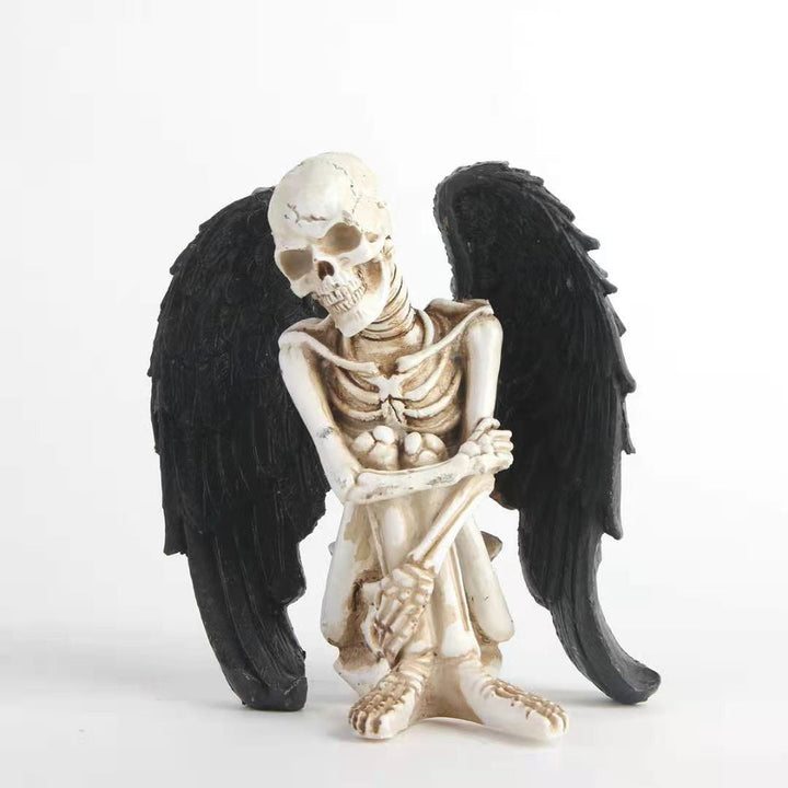 Angel Wing Skull Ornament – Gothic Resin Home Decor