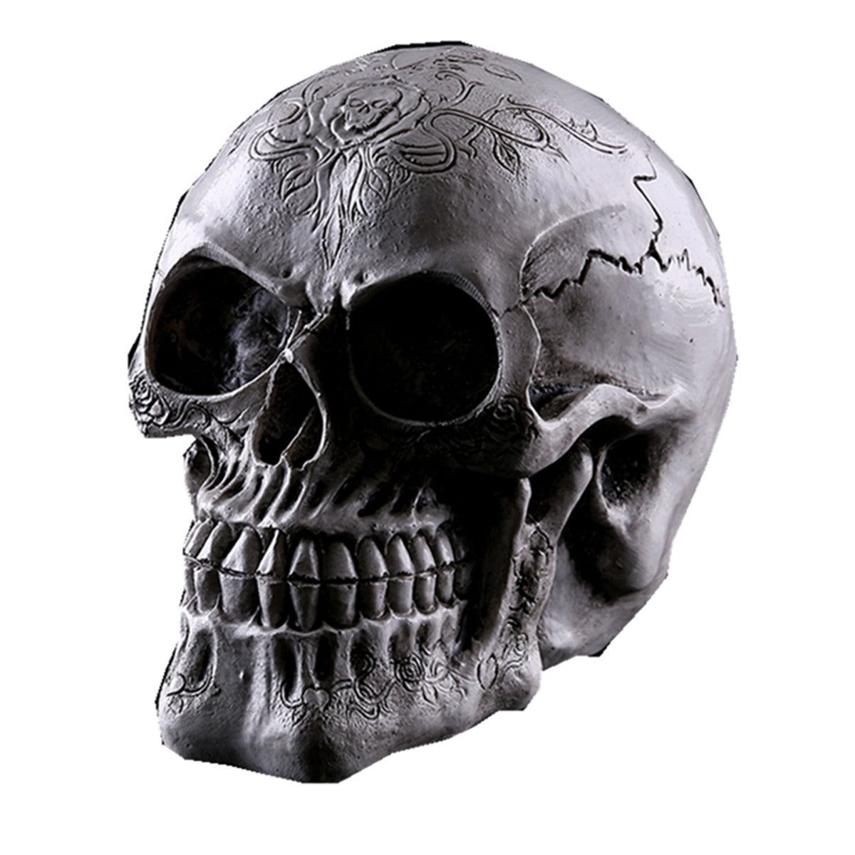 Resin Skull Ornament With Aged-Metal Gothic Details