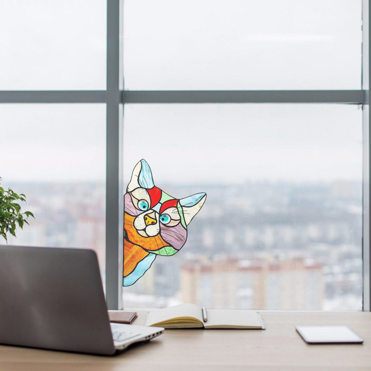 Cat Window Sticker – Colorful Peel-and-Stick Décor