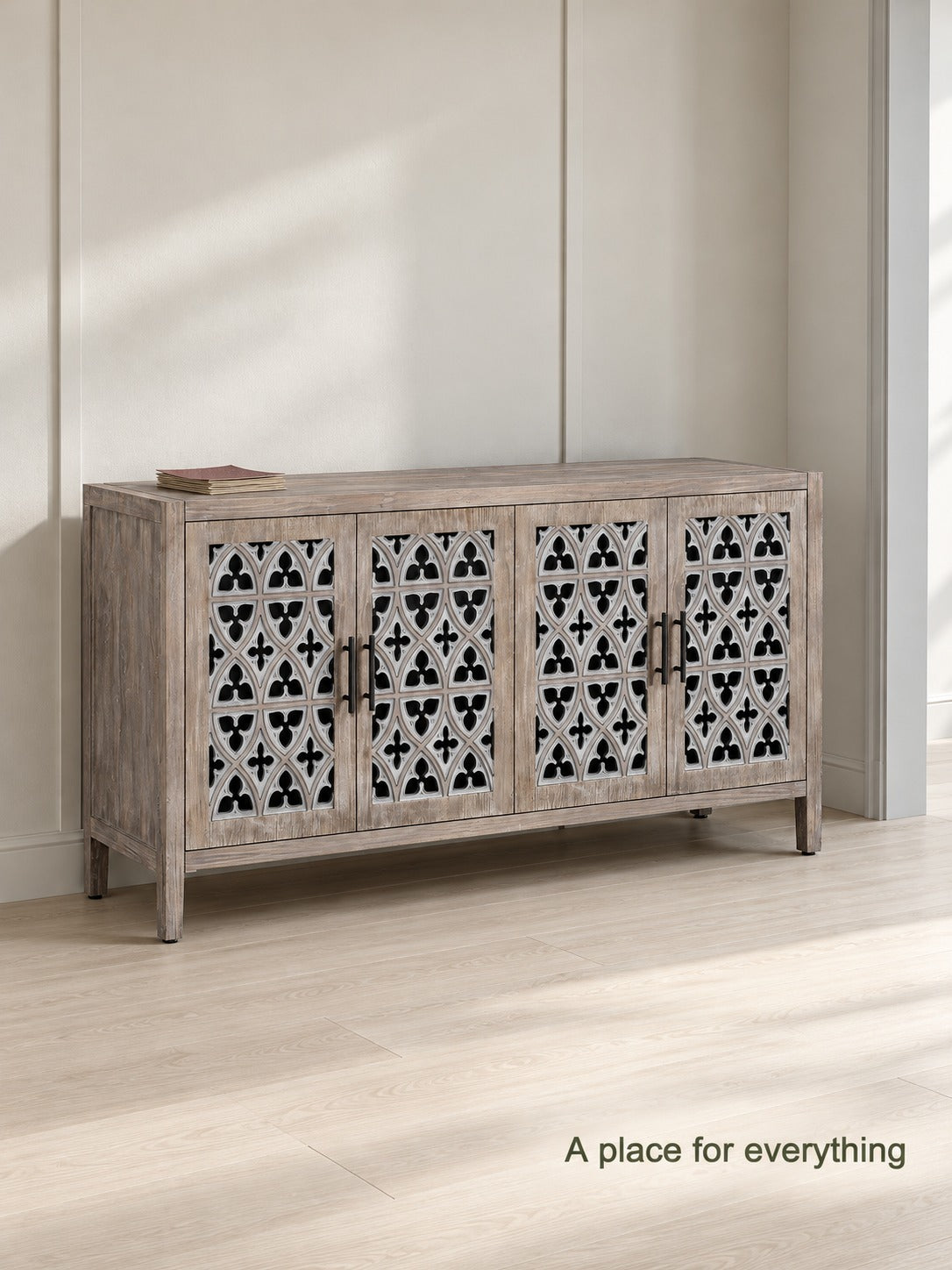 Antique Four Door Lattice Cabinet for Living Room Storage