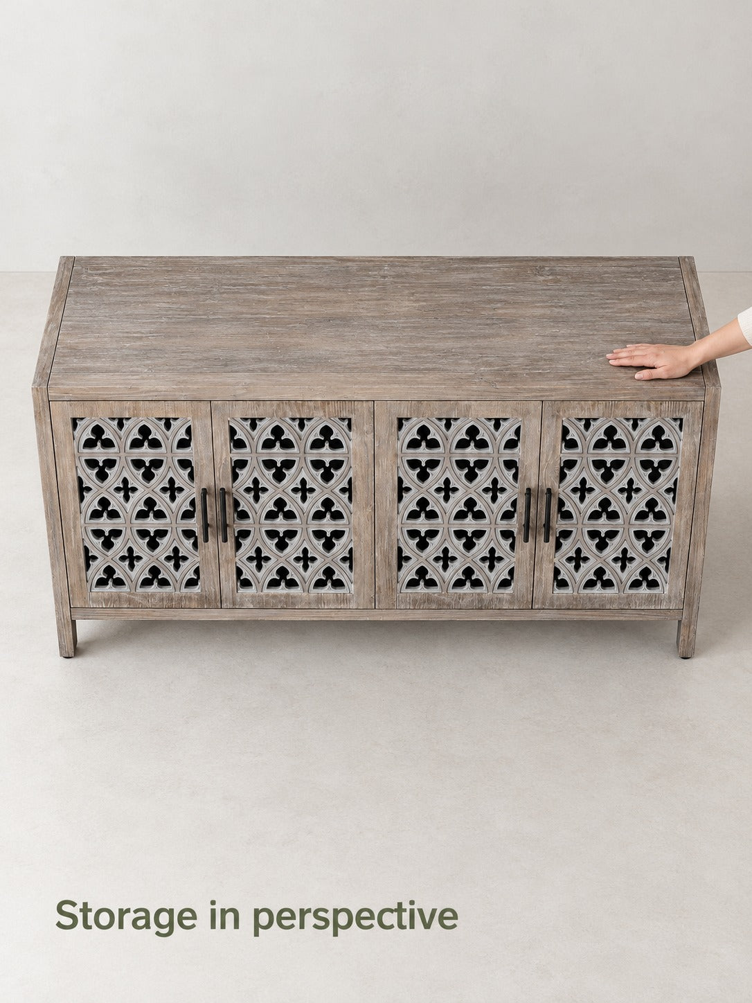 Antique Four Door Lattice Cabinet for Living Room Storage