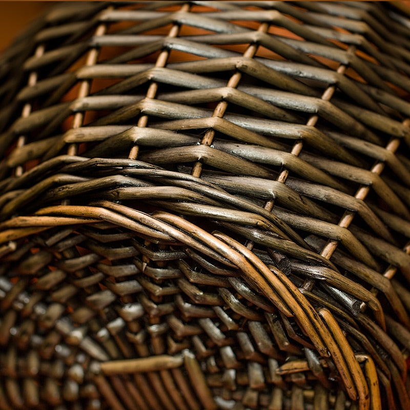 Rattan Egg Basket with Lid for Retro Kitchen Storage