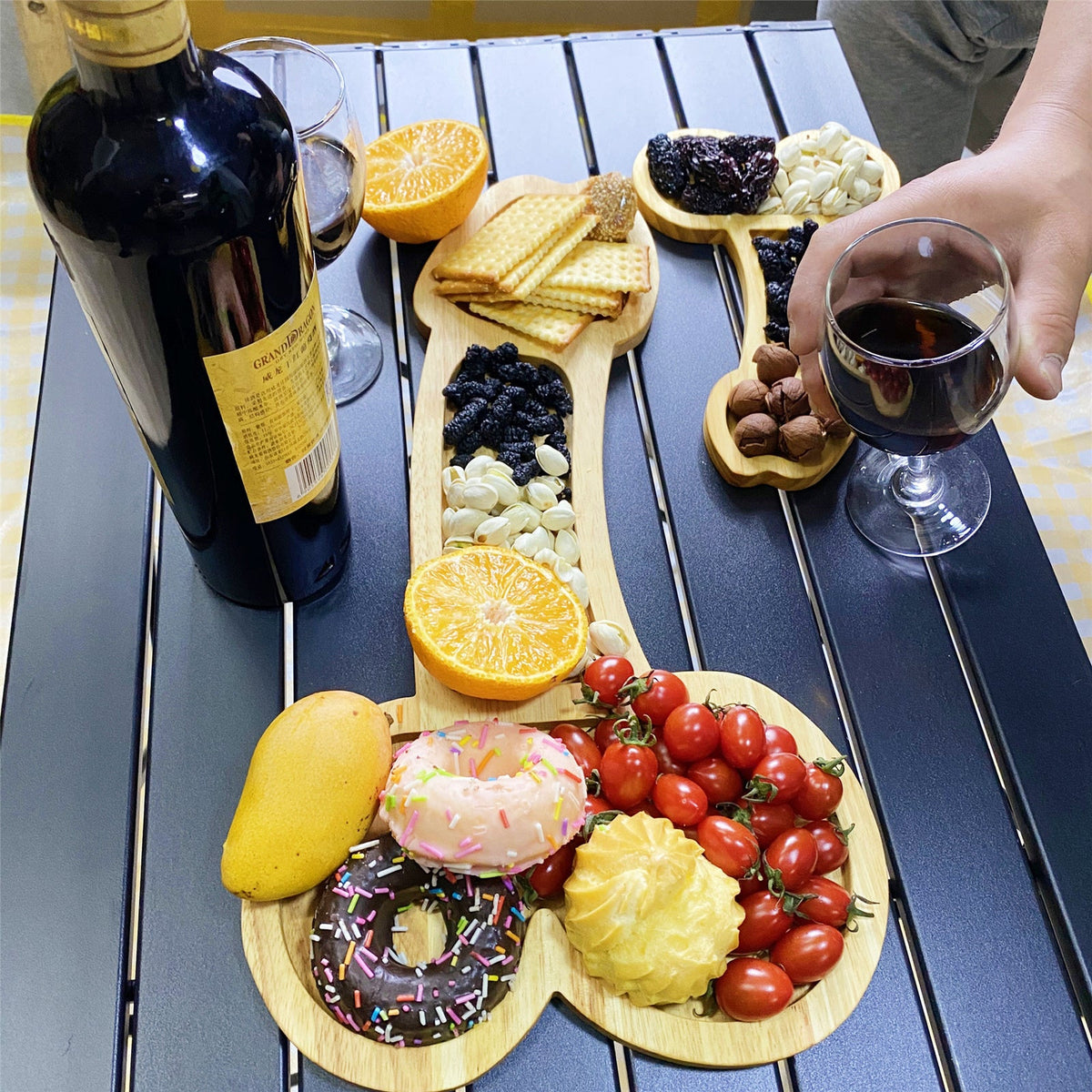 Wooden Aperitif Board for Charcuterie and Wine Nights