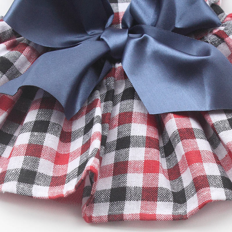 Plaid Dog Dress With Satin Bow For Photo-Ready Style