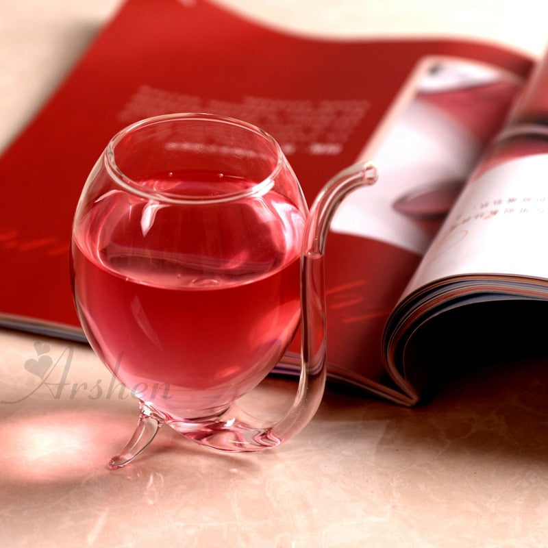 Wine Goblet Coffee Mug with Built-in Straw, 300ml Glass