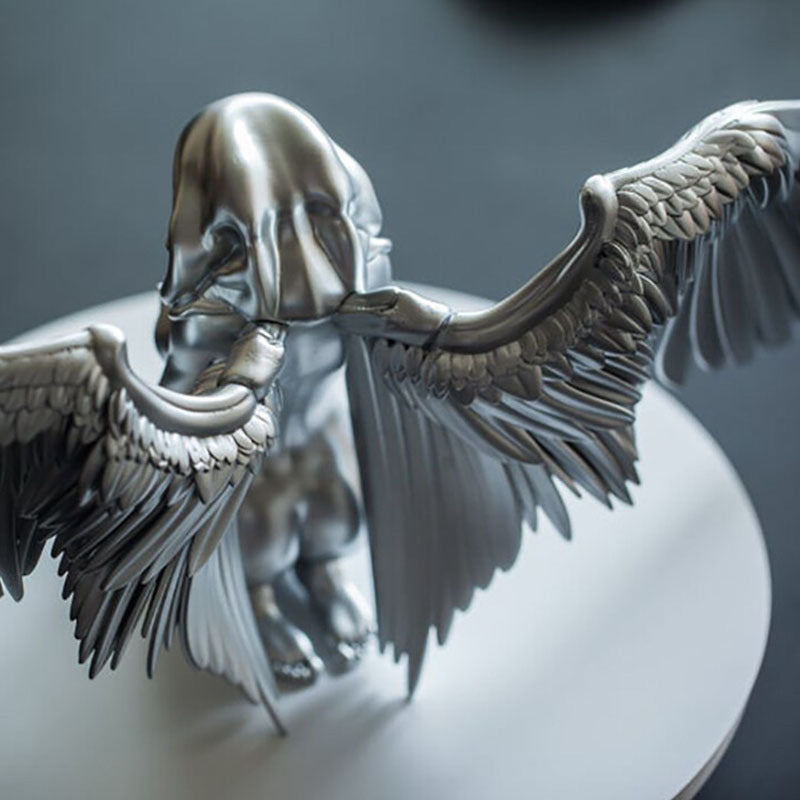 Kneeling Angel Ornament With Detailed Silver Feathered Wings