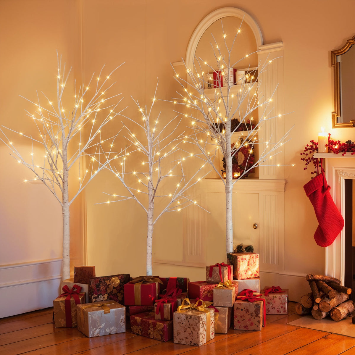 Artificial Birch Tree with Warm White LED Lighting