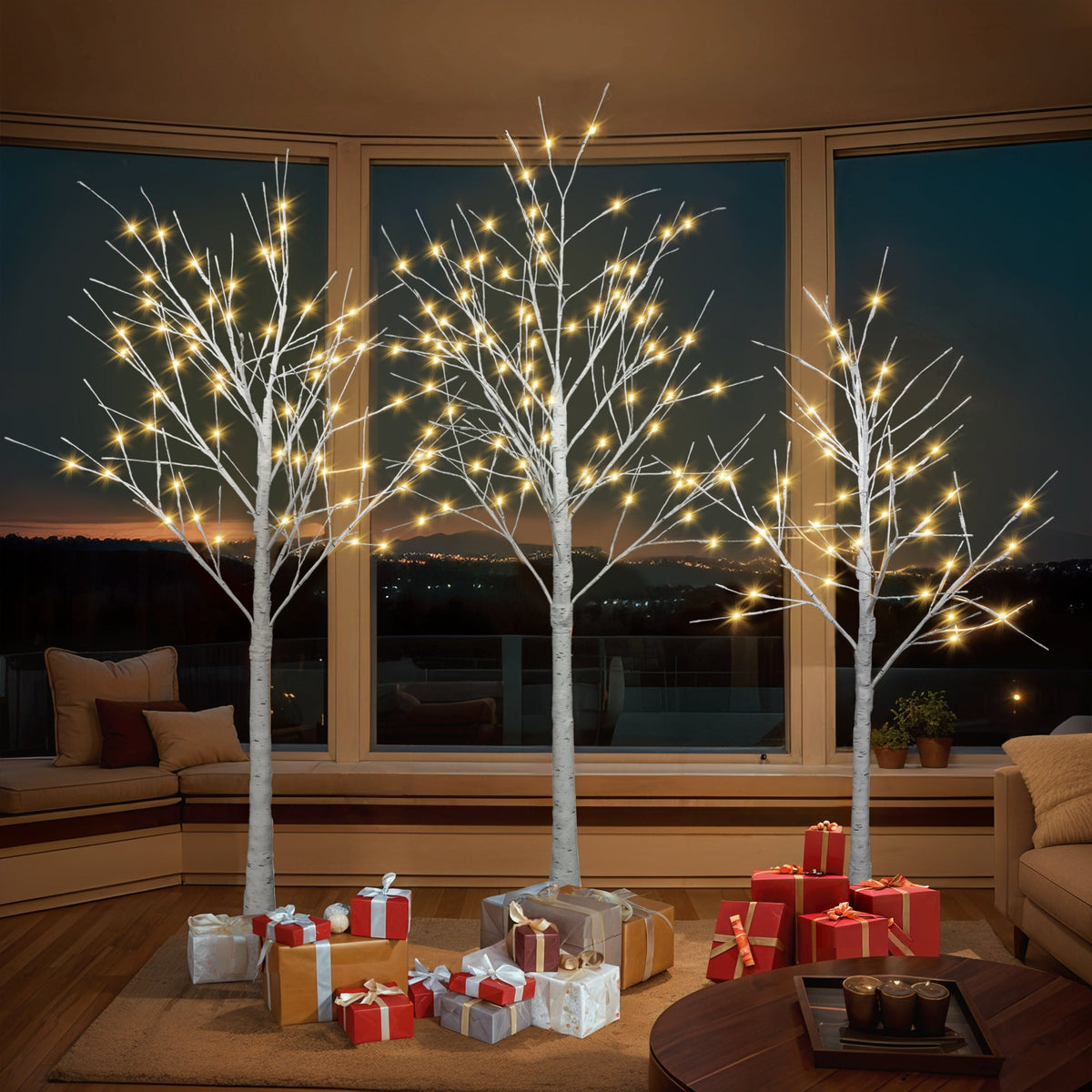 Artificial Birch Tree with Warm White LED Lighting