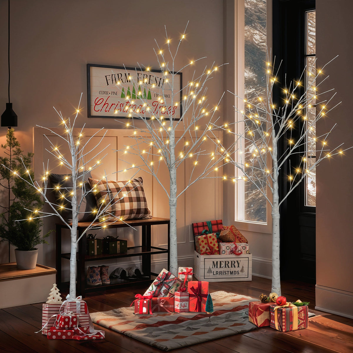 Artificial Birch Tree with Warm White LED Lighting