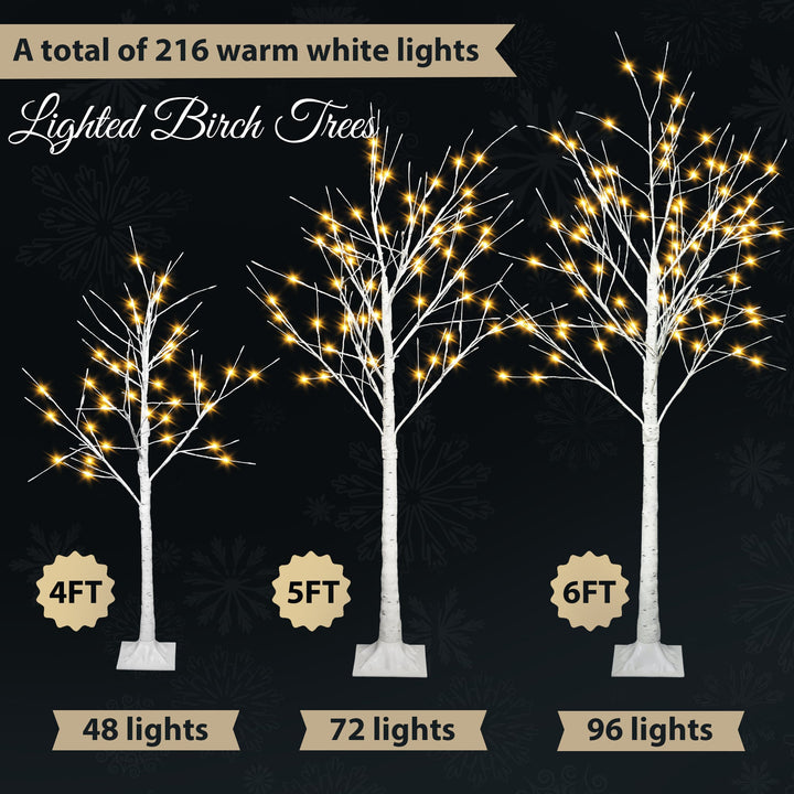 Artificial Birch Tree with Warm White LED Lighting