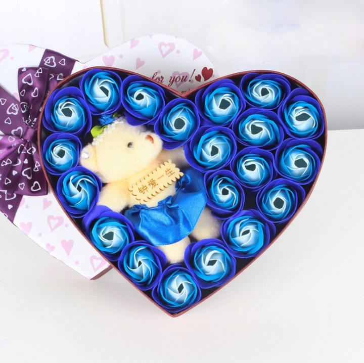 Plush Flower Bouquet Gift With Heart-Shaped Keepsake Box
