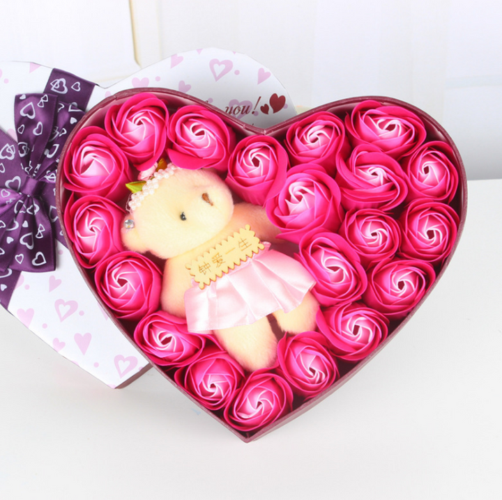 Plush Flower Bouquet Gift With Heart-Shaped Keepsake Box
