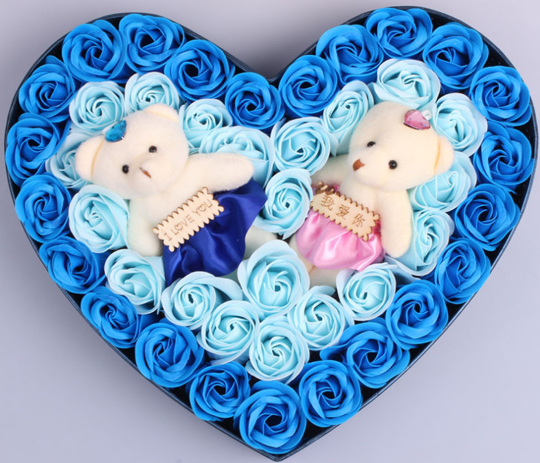 Plush Flower Bouquet Gift With Heart-Shaped Keepsake Box