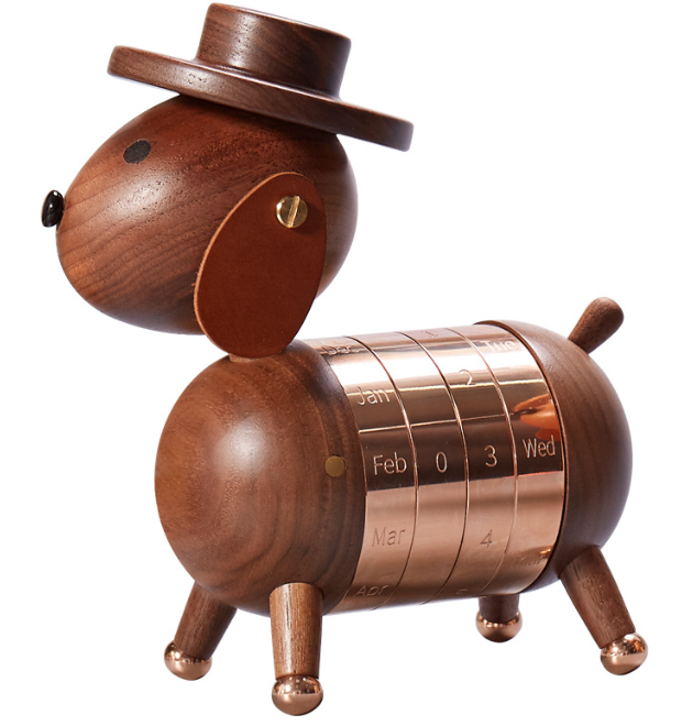 Wooden Dog Perpetual Calendar for Stylish Desk Decor