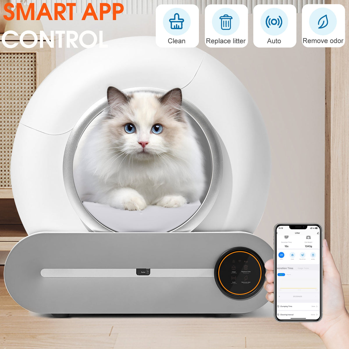 Automatic Cat Litter Box With WiFi Remote Odor Control