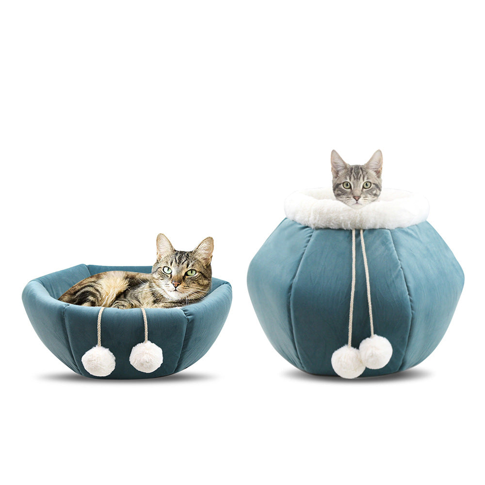 Deep Plush Cat Bed for Cozy Enclosed Indoor Pet Naps