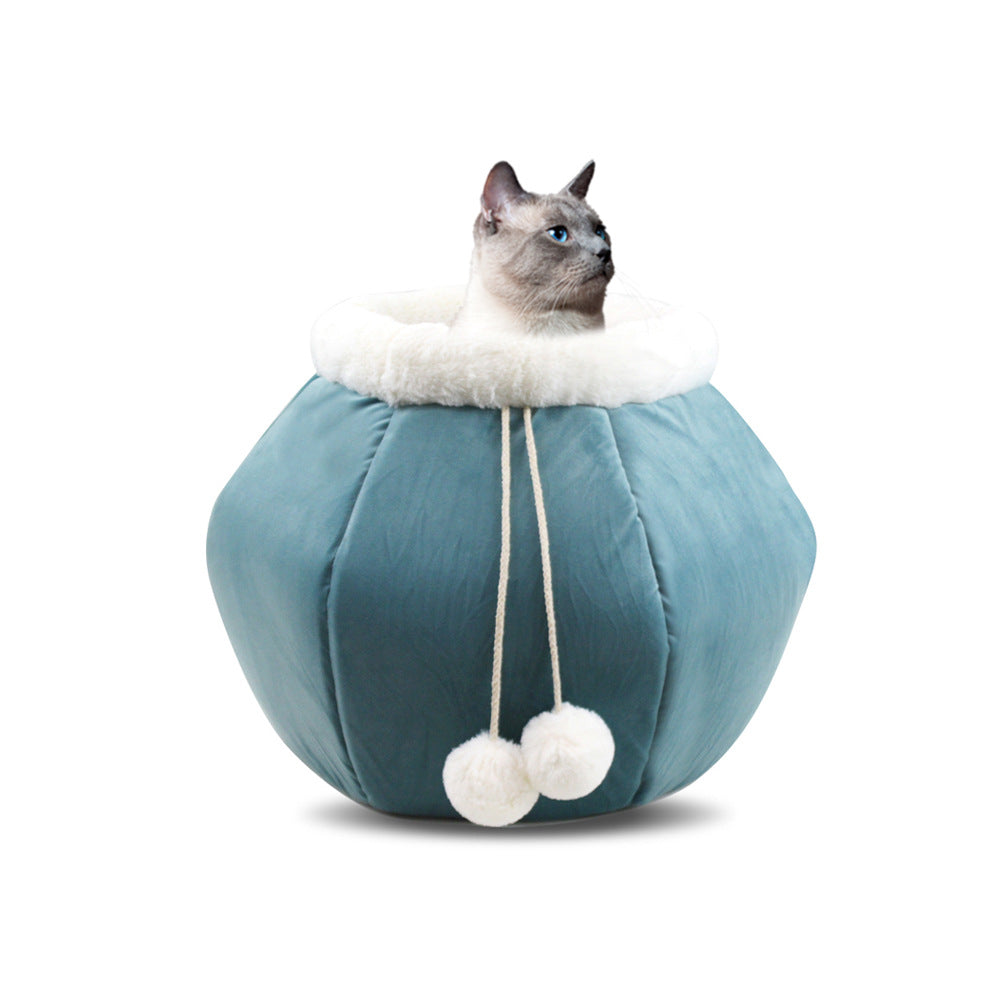 Deep Plush Cat Bed for Cozy Enclosed Indoor Pet Naps