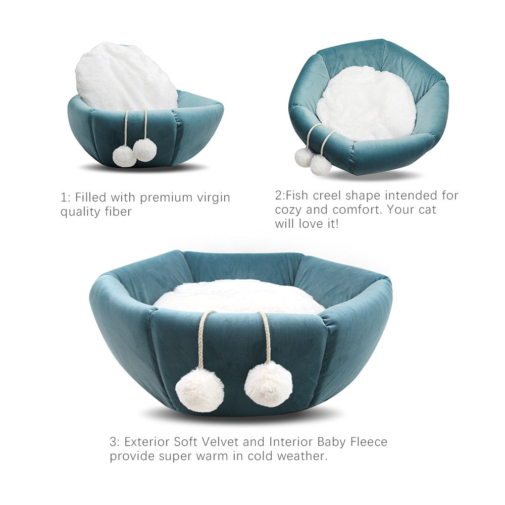 Deep Plush Cat Bed for Cozy Enclosed Indoor Pet Naps