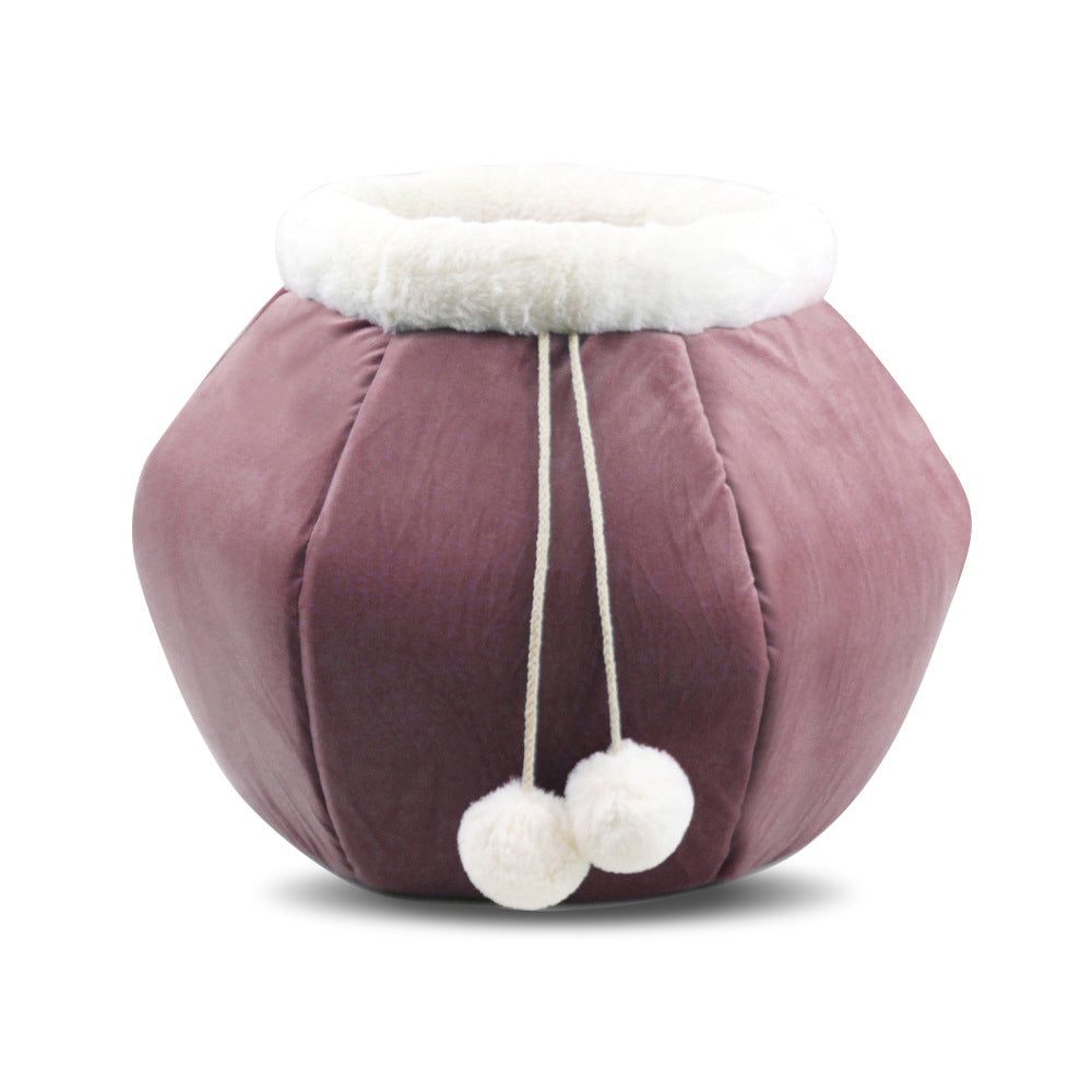 Deep Plush Cat Bed for Cozy Enclosed Indoor Pet Naps