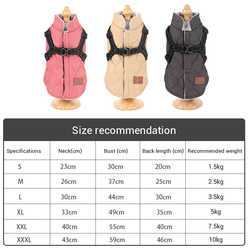 Quilted Dog Vest With Built-In Harness for Warm Walks