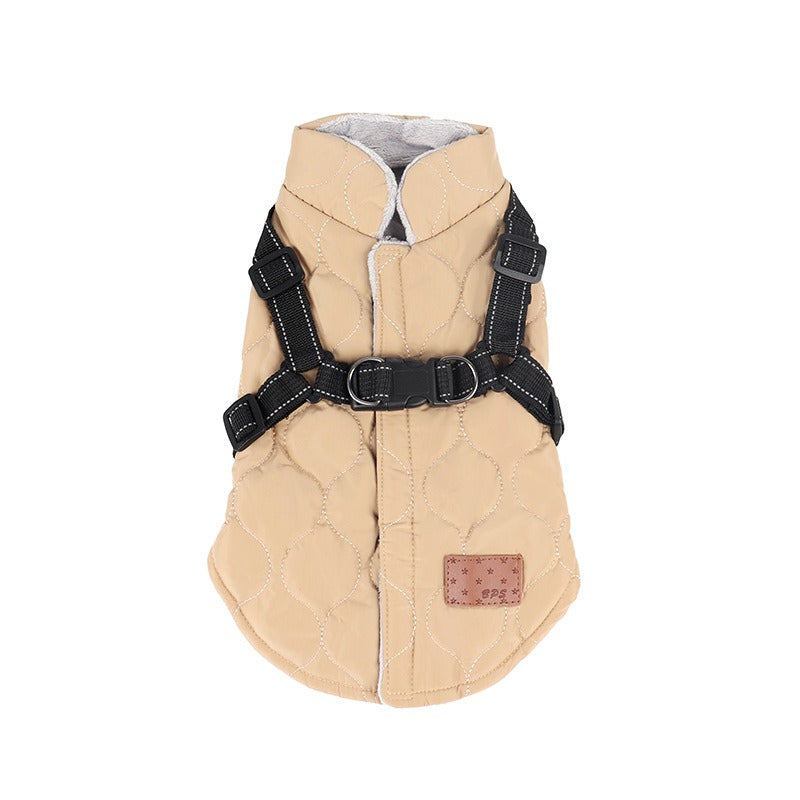 Quilted Dog Vest With Built-In Harness for Warm Walks
