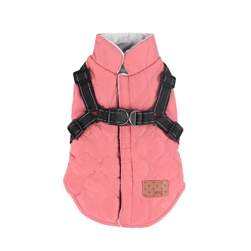 Quilted Dog Vest With Built-In Harness for Warm Walks