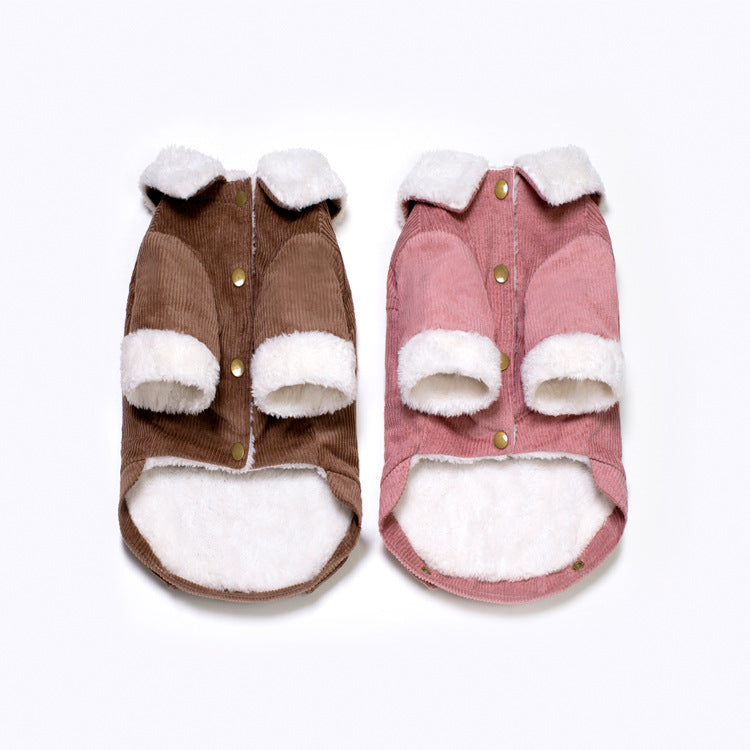 Corduroy Dog Coat With Plush Fleece For Winter Warmth