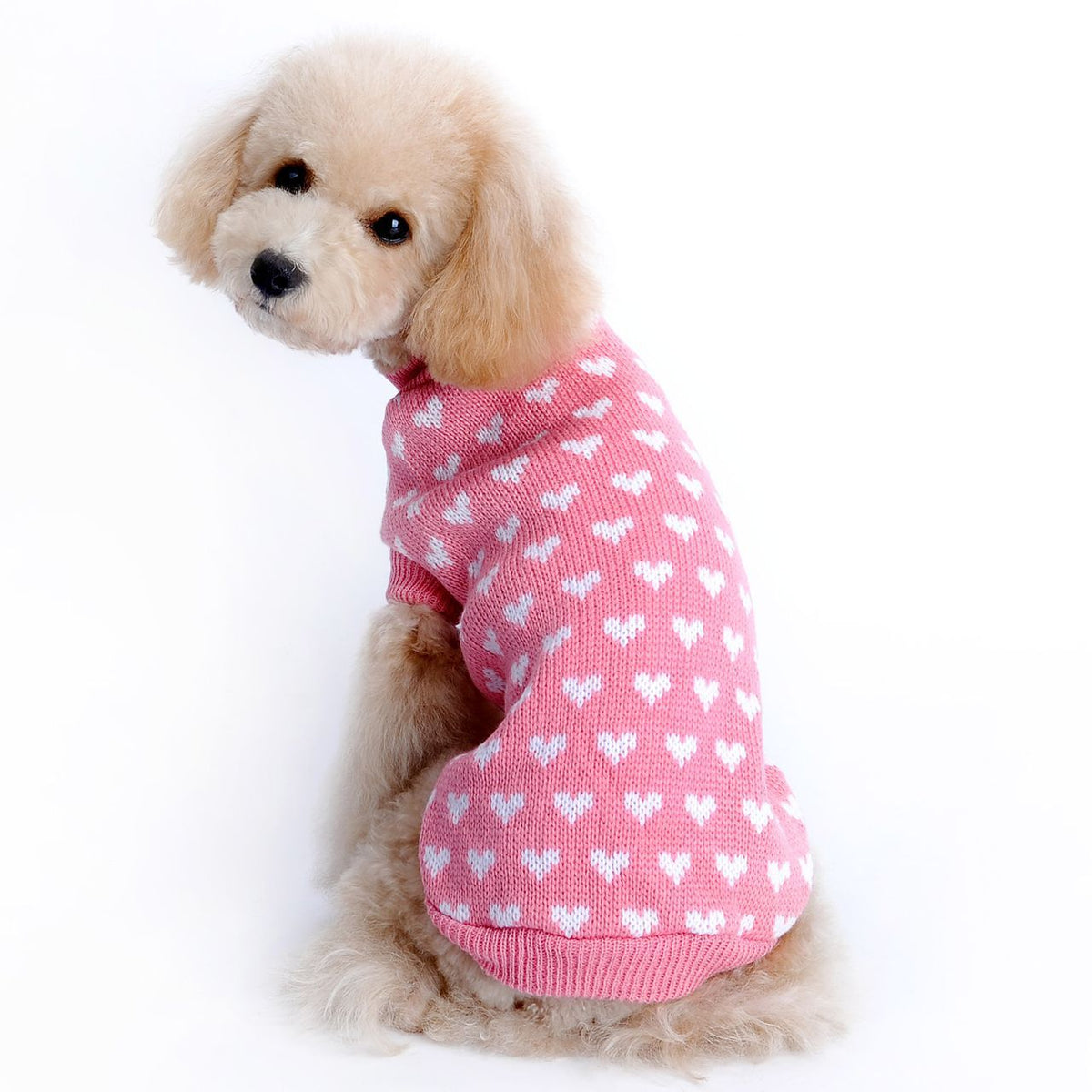 Small Dog Sweater With Cute Heart Pattern for Winter