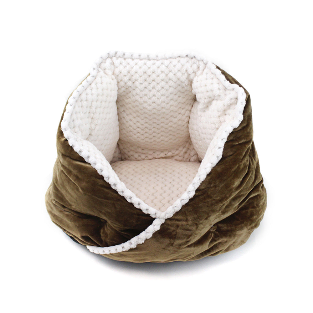 Plush Enclosed Cat Bed for Cozy Winter Sleep & Naps