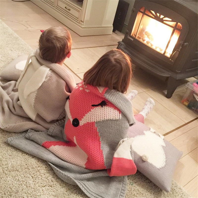 Baby Fox Knitted Blanket for Cozy Nursery Cuddle Time