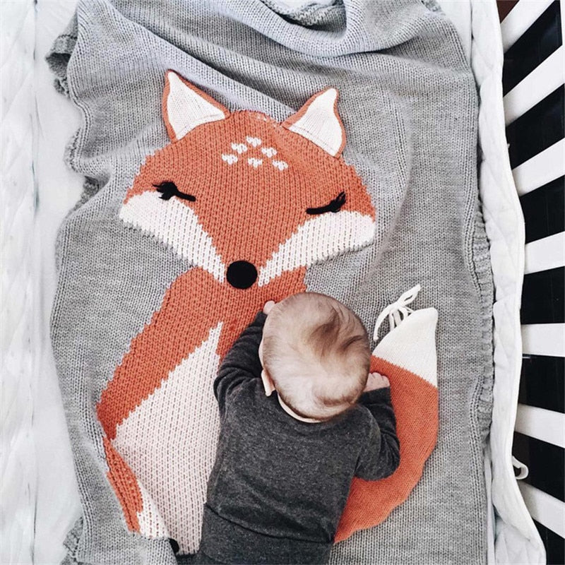 Baby Fox Knitted Blanket for Cozy Nursery Cuddle Time