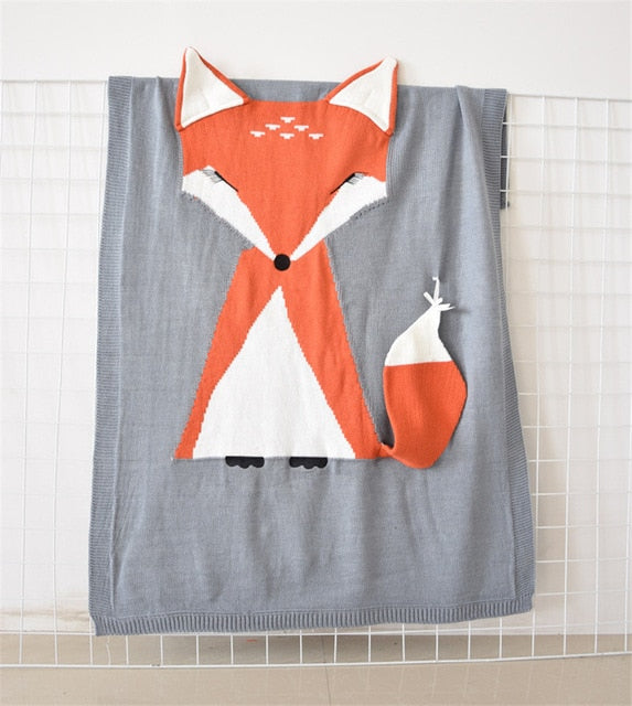 Baby Fox Knitted Blanket for Cozy Nursery Cuddle Time