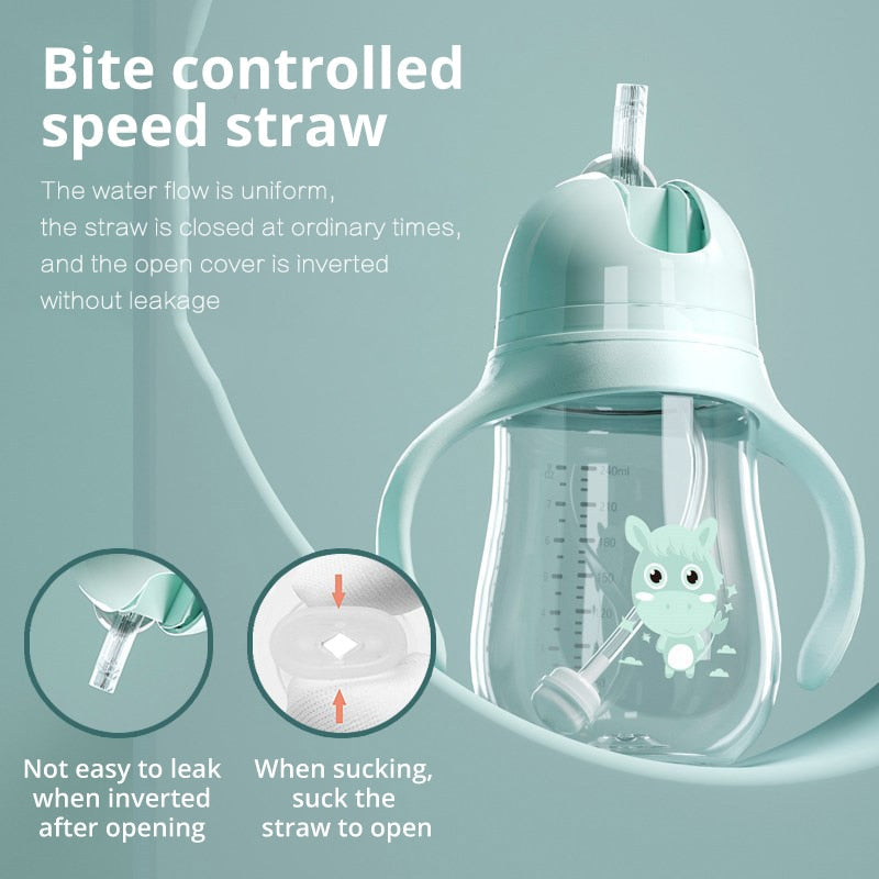 Baby Straw Feeding Bottle With Leak-Resistant Design